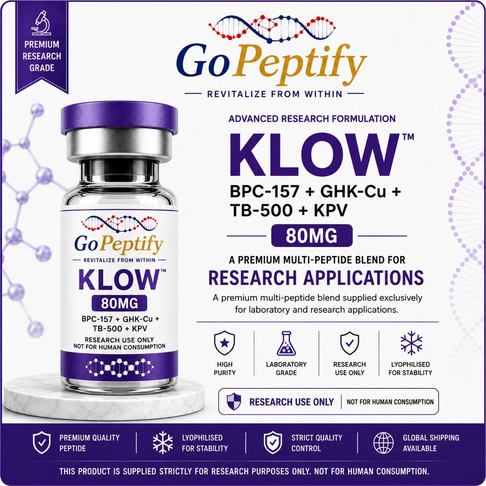 KLOW – BPC 157 10mg + GKU-CU 50mg + TB500 10mg + KPV 10mg (80mg) research vial
